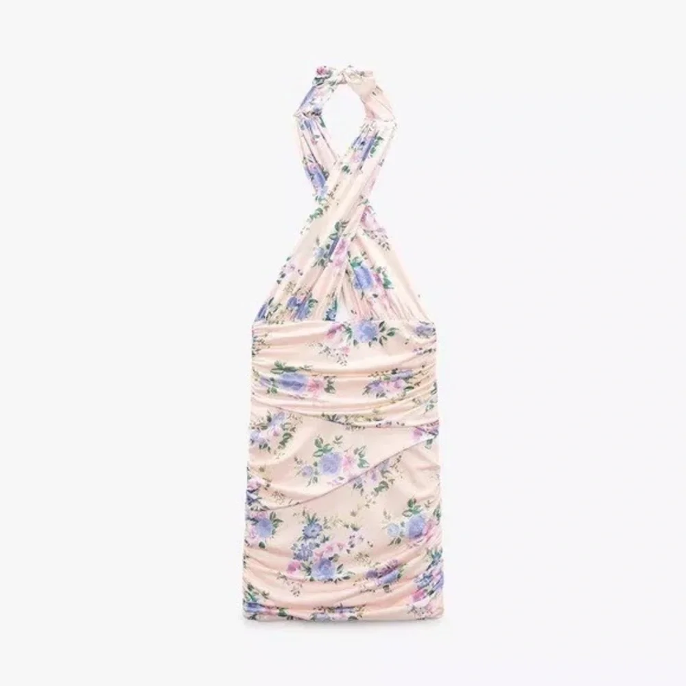 Zara Floral Ruched Mini Dress (small, pink) - Picture 2 of 3
